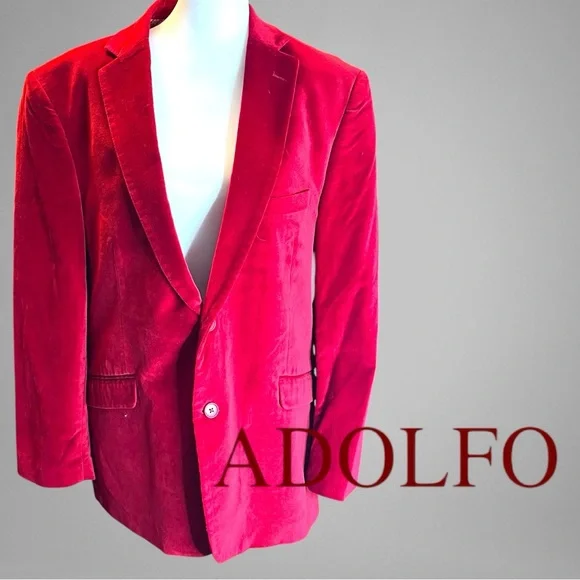 Adolfo Red Velvet Sport Coat with Notched Lapels - Picture 2 of 11